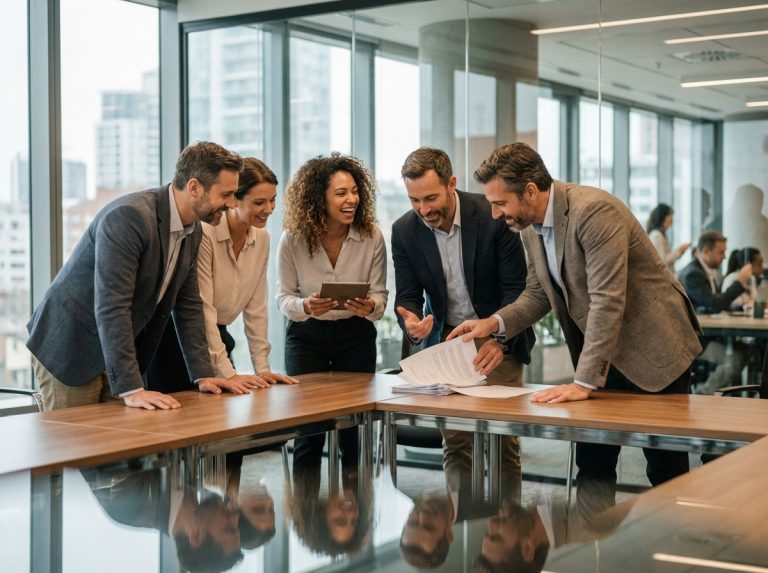 Groupe de professionnels en réunion dans un bureau moderne