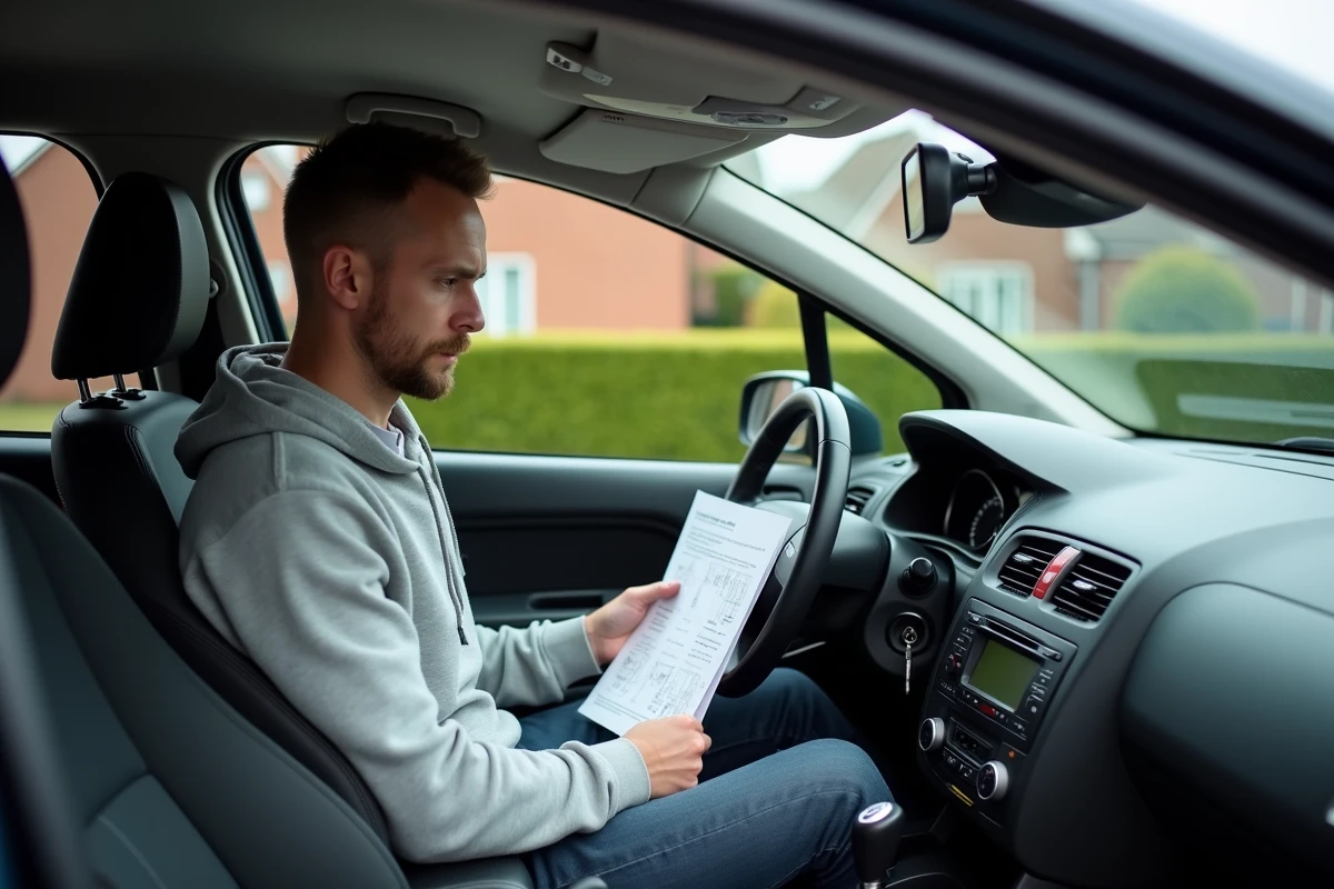 Propriétaire de Peugeot 307 HDI effectuant lui-même la réinitialisation du BSI dans son allée avec une fiche de procédure imprimée
